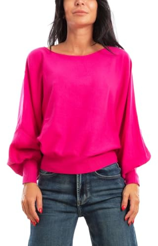Toocool Suéter de mujer jersey de punto ancho de manga larga murciélago MM98030, fucsia, S-M