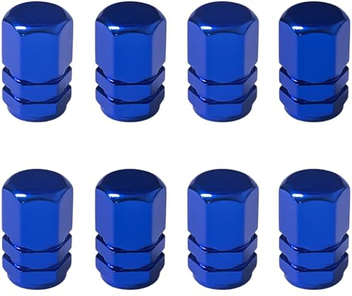 8 Pcs Aluminum Tire Valve Stem Caps with Gasket Hexagon Universal Tyre Valve Caps Car Dustproof Caps for Motorbike, Trucks, Bike, Electric Scooter, SUV, Baby Buggies (Blue)