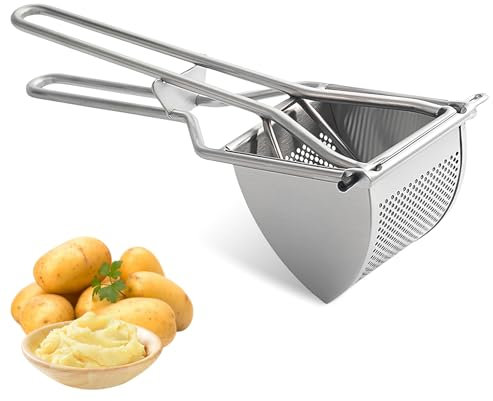 Kartoffelpresse Edelstahl, Robuster Kartoffelstampfer, Multifunktionale Kartoffelquetsche mit Ergonomischem Griff für Leichte Handhabung,Ideal für Kartoffelbrei, Spätzle, Obstpüree und Gemüse