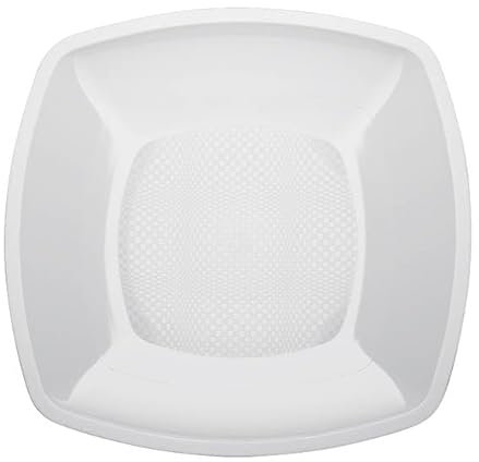 Monouso | 25 Platos Llanos Cuadrados de Plástico PP, 23x23cm, Blanco, Reutilizables, Hasta 125 usos, Apto para Lavavajillas, Plástico Duro, Rígico, Reciclable, Ideal para Fiestas y Eventos.