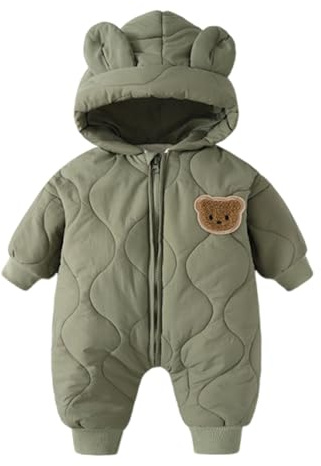 Xbemkste Infant Toddler Warm Romper Jumpsuit Newborn Baby Winter Snowsuit Boys Girls Puffer Down Hooded Jacket Zipper Coat Onesies Outfits Outerwear (Green, 0-3 Months)