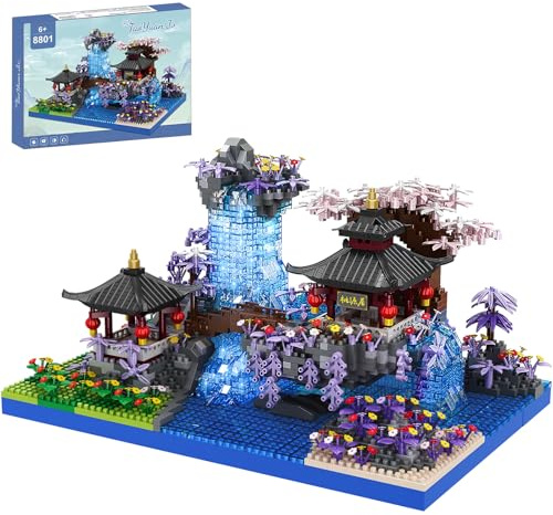 Cherry Blossom Bonsai Tree House Architecture Building Block Sets Japanese Peach Blossom Pool Micro Mini Treehouse Building Model Toy Gift for Adults 3000 pieces