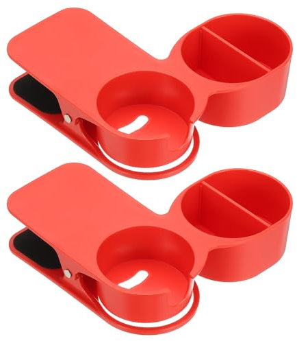 PATIKIL Desk Cup Holder Clip, 2 Pcs Clamp on Table Cup Bottle Clip Couch Cup Holder with Storage for Desk Boat Patio Chairs Drink Soda Coffee Mug, Red