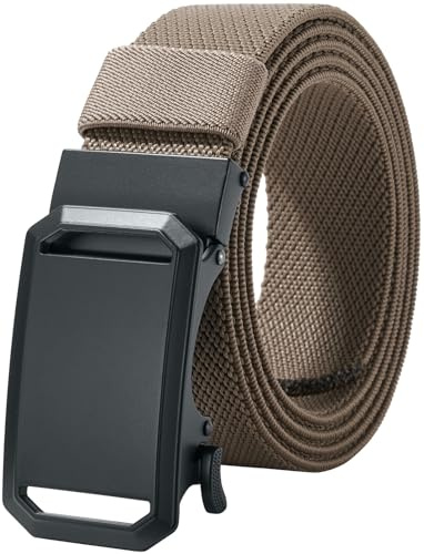 LionVII Elastiskt spärrbälte med automatiskt spänne, justerbart och stretchigt, arbetsbälte för män, 130 cm, Khaki – twill, L