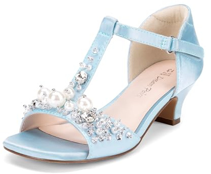 DREAM PAIRS Girls Pearl Sandals,Light Blue,2 Big Kid