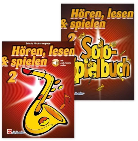 Hören, lesen & spielen - Schule für Altsaxophon Band 2 und Solospielbuch (DHP 1001989-404, DHP 1002116-401, 9789043163491, 9789043110006) + Poliertuch aus Mikrofaser (Starterset)