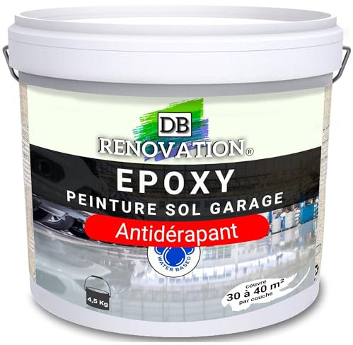 DB Rénovation Kit Antidérapant Peinture Résine Epoxy sol béton + Sable de quartz - Gris 5KG pour Garage - Trafic intense