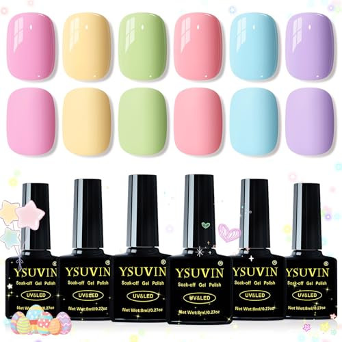 YSUVIN Smalto Semi Permanente Pastello, 6 Colori Pastello Giallo Verde Blu Viola Rosa Summer Macaron Smalto Gel Unghie Soak Off UV/LED Home DIY Nail Art Salon Francese Manicure, 8ML