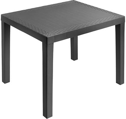 Spetebo Mesa de jardín rectangular de plástico antracita, 78 x 72 cm, mesa de camping con decoración en aspecto de ratán, mesa de balcón, terraza, exterior, jardín, resistente a la intemperie