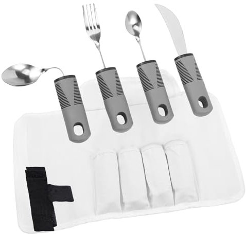4PCS Couverts pour Personnes âgées et Handicapées, Anti-Shake Couvert en Inox Prise en Main Facile avec Couteau Fourchette Cuillere pour Enfants, Arthrose