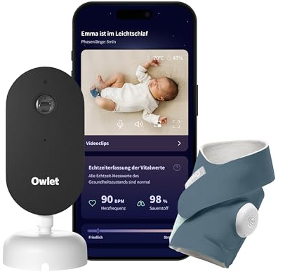 Owlet Dream Duo (3rd Gen) – Medically-Certified Smart Baby Monitor with Sock & HD Video Cam, Tracks Pulse Rate, Oxygen & Sleep, 2K HD Video, Cry & Motion Alerts, Temp Monitoring | Bedtime Blue