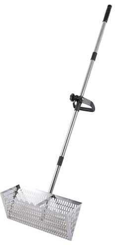 Rake de pulgas de arena, Rake de arena hueco de acero al carbono de 55.5 '' con dientes romos y agarre sin deslizamiento, tamicador desmontable para jardín de playa