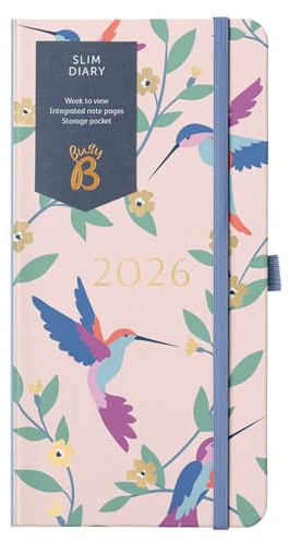 Busy B - Agenda Slim 2026 - Planificateur hebdomadaire compact de poche, présentation hebdomadaire, pages de notes et pochette de rangement - Oiseaux
