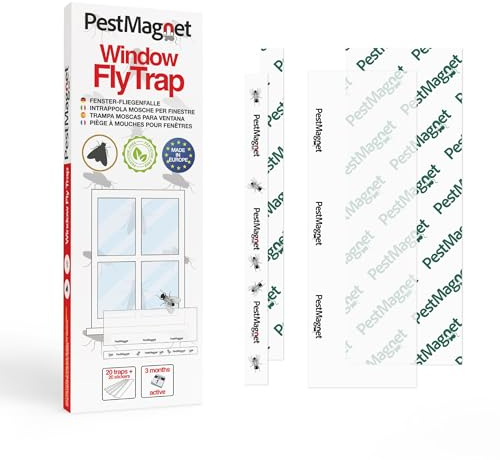 PestMagnet Lot de 40 Pièges à Mouches pour Fenêtre (20+20) – Piège Transparent pour Vitre, Anti Mouches & Mouches des Fruits, Piège à Colle Jetable pour Intérieur, sans Pesticides