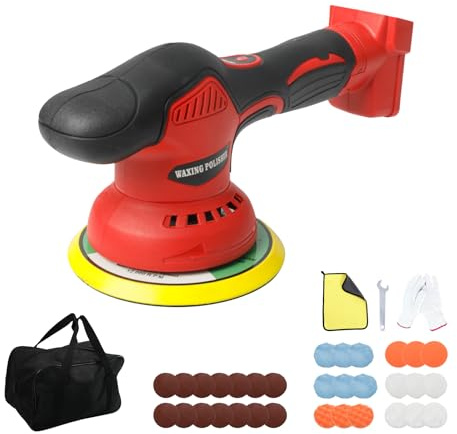 Polisseuse orbitale portable sans fil pour voiture, 2 800 à 5 500 tr/min, 8 vitesses variables avec papier abrasif grain et éponge et sac de rangement pour polissage automobile (pour Milwaukee)