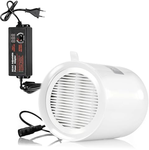 Moonjor Ventilador de canal en línea de 100 mm, extractor de CC 12 V con red de filtro, válvula de control para cuarto de baño, sótano, tejado de invernadero, cocina