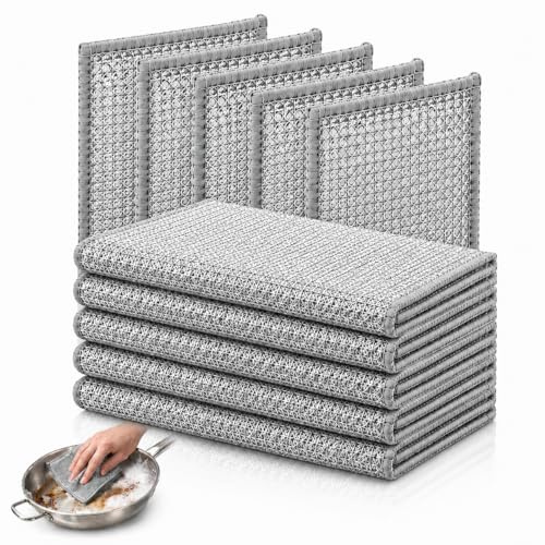 10PCS Double Layer Wire Dishwashing Cloths, Silver Mesh Dishcloths, Non Scratch Cleaning Cloth, 20x20 cm Wire Dishwashing Rag Stainless Steel Wire Cloth for Washing Up Scourers Steel Cleaning Cloth