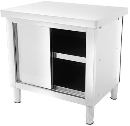 PattenlLevi Catering Arbeitsschrank Edelstahl, 80 x 60 cm, Verstellbare Höhe ungefähr 1-2cm,2 stöckige Edelstahlschrank mit Insgesamt Tragkraft 75kg Edelstahl Gastro-Arbeitstisch Aufbewahrungsschrank