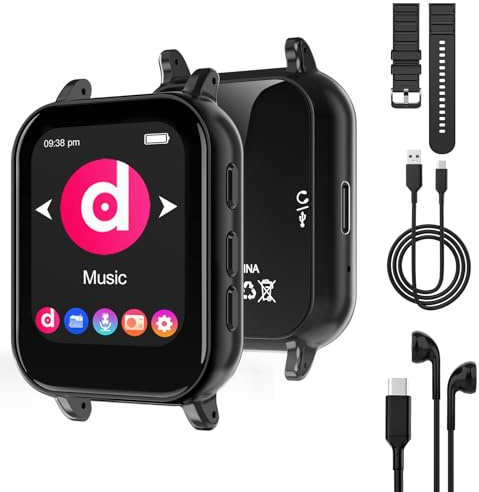 Aeheqkl MP3 Player with Bluetooth 5.0,32GB Touchscreen Music Player with Detachable Strap,Built-in Speaker,Wired Earphones,1.69'' IPS Display,Portable Sport MP3 Player for Running,Gym,Kids & Adults