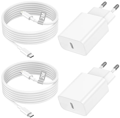 Cargador iPhone Carga Rapida con Cable iPhone 2Pack, 20W Cargador USB C y [Certificación MFi] Cable USB C a Lightning 2m, Adaptador Enchufe Tipo C para iPhone 14 13 12 11 Pro Max X SE 8 7/iPad/AirPods