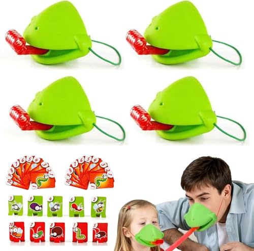 Frog Tongue Board Game, Frog Tongue Game with Blowing Air, Frog mask with Blow Tongue, Insect Cardboard Included, Multiplayer Game (4 Players)