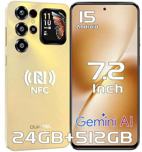 OUKITEL C68 Plus Telephone Portable - Écran 7.2/120Hz & 1.81 Arrière Écran, 24(8+16)GO+512GO/TF 1TO, Smartphone Débloqué Batterie 6000mAh, 64MP+8MP, Téléphone Android 15, Double SIM/OTG/GPS/NFC- Or