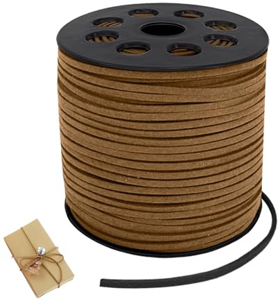 HMCEY 100 Yard Cordoncino In Pelle Scamosciata 2.6 MM,Cordoncino per Braccialetti,Cordino per Collana,Corda Cuoio,Cordone In Pelle Artificiale,Laccio Cuoio Scarpe,Stringa Cuoios Piatta per DIY