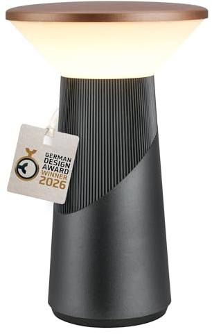 BRILONER - Pilia lampara de mesa sin cable, control táctil regulable, función memoria, ip44, cable usb-c, lampara mesita noche sin cable, German Design Award 2026, 15x24 cm, antracita bronce metálico
