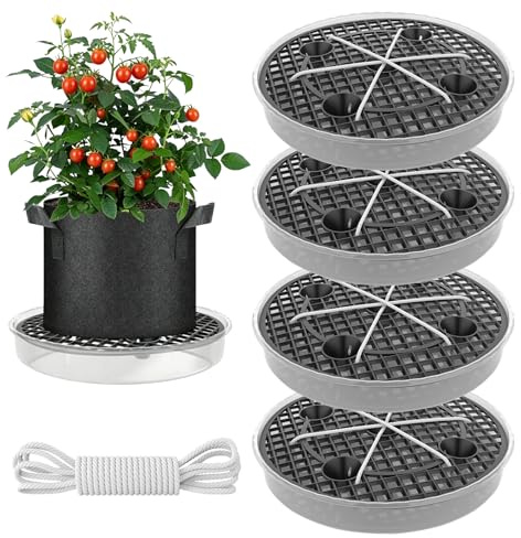 DifenzuSJ 4 Sottovasi Autoirriganti per Vasi in Tessuto 30 cm con Corda Assorbente, Sistema di Irrigazione Automatico per Vasi di Stoffa, Previene il Ristagno Idrico per Piante da Interno e Giardino