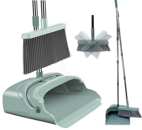 SWISSPACK Broom Indoor Sweeping Broom Brush with Long Handle, Kitchen Broom Indoor Floor Brush with Dense Soft Bristles Brooms Perfect for Sweeping Room All Areas-indoor 2 (Green 2)