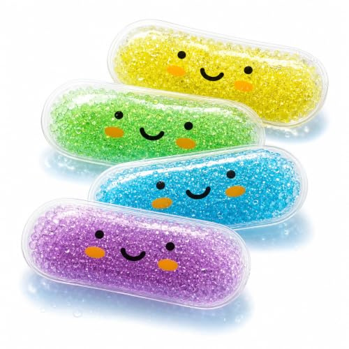 Oiieco 4-Pack Gel Ice Packs for Kids, Reusable Cold & Hot Packs for Boo-Boos, Injuries, Fever Relief, Soft Flexible PVC Ice Pack, Portable Colorful Pain Relief Pack