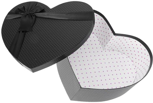 CHILDWEET Herzförmige Geschenkbox aus Papier Schwarz mit Schleife Kleine Pralinenschachtel zur Aufbewahrung und Stilvolle Verpackung für Besondere Anlässe