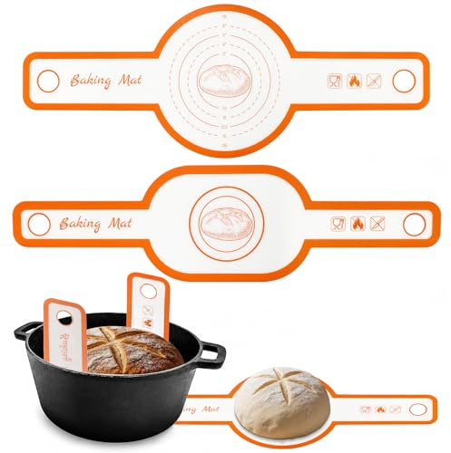 Eslinga de silicona para horno holandés, 2 alfombrillas reutilizables redondas y ovaladas para hornear pan con asas largas, accesorios reutilizables para hornear masa madre