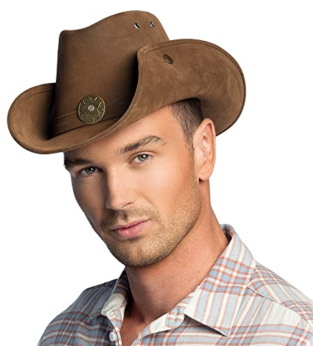 Boland - Nevada Cowboyhut in Lederoptik | Hut mit Zierband für Karneval, Festival und Mottoparty
