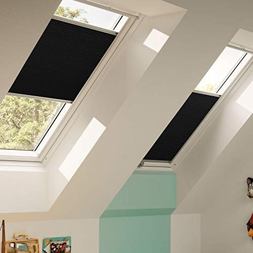 Orignal VELUX Wabenplissee / Faltstore DuoLine FHC U08 1047S / Bedienart : Manuell / Farbe : Uni Schwarz / Fenstergröße : UK38 / Fenstertypen : GIU, GIL, GDL, VIU, VFE _15399