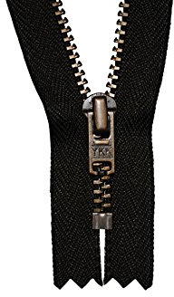 YKK Reißverschluss schwarz 14 cm für Hosen Hosenreißverschluss 4 mm Metallzähne brüniert/Dunkles Messing