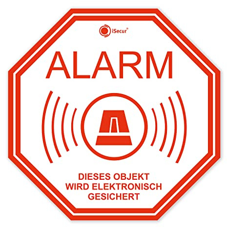iSecur 6er Set Alarmgesichert Aufkleber 5 x 5 cm innen - hin221 | Achtung Objekt wird elektronisch gesichert, innenklebend für Fenster Scheibe Tür, Druck von außen sichtbar, UV-beständig