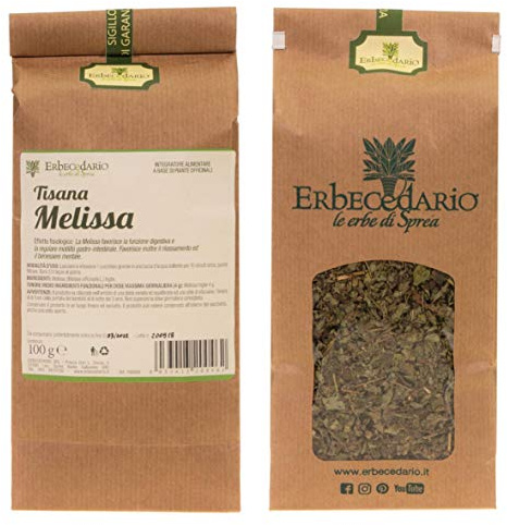 Erbecedario tisana melissa digestiva e rilassante 100g | Infuso per digestione e gonfiore addominale, allevia nervosismo e stress, tisana da gustare calda o fredda - Made in Italy