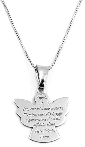 Collana Veneziana cm 50 con Ciondolo Angelo con Incisione Preghiera Angelo di Dio in Argento 925 Argento