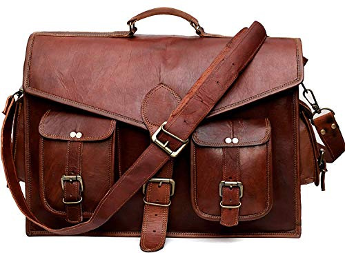 american blue Leder Umhängetasche Aktentasche Laptop weiche Ledertasche Crossbody Schulter 18 Zoll