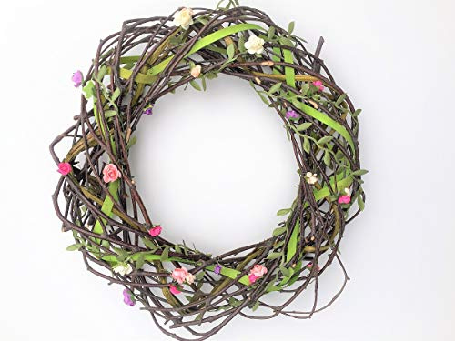 Holzmichel Kranz aus Naturzweigen mit Blüten, 35 cm, Türkranz, Osterkranz