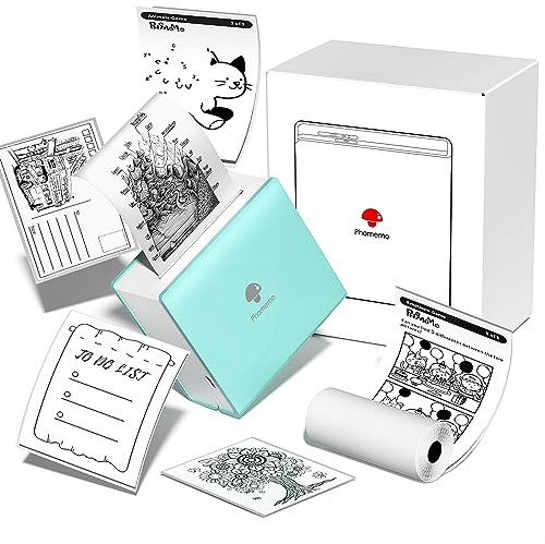Phomemo Taschendrucker Mini Bluetooth Thermodrucker Tragbarer Fotodrucker mit wiederaufladbarem Akku und USB-Kabel, kompatibel mit Android & IOS, für Journal, Studie, DIY-Malerei, Grün, M02 Drucker