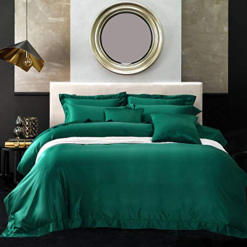 GEEKCOOK Bettdecken & Bettbezüge,Luxuriöse einfarbige Seidenbettwäsche für Heimtextilien, vierteiliges Set aus gewaschener Seide-Blau_Geeignet für 1,5m-1,8m Bett
