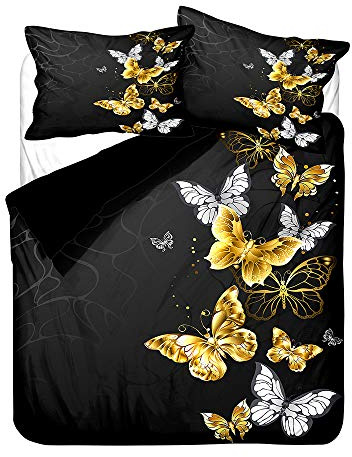 Sticker Superb. Blau Lila Nacht Schmetterling Kunst Dekoration Bettwäsche-Set zum Herbst Winter, 3D Tier Maus Blume Süss Liebe Star Rosa Bettbezug Mikrofaser Polyester (Schwarz, 135 x 200 cm)