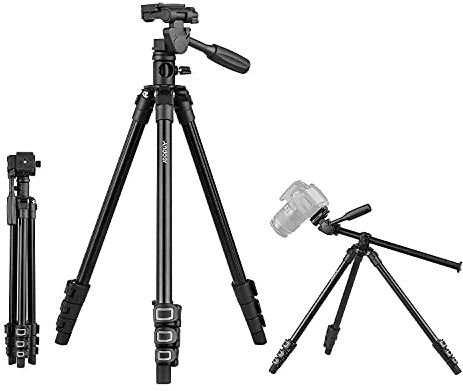Andoer Q160HA Professional Video Tripod Horizontal Mount Heavy Duty Camera Tripod with 3-Way Pan & Tilt Head for DSLR Cameras Camcorders Mini Projector Compatible with Canon Nikon Sony
