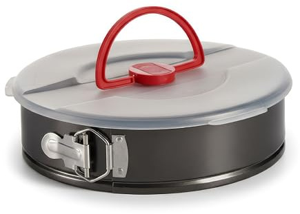 MUNTRADE Molde Desmontable con Tapa Desplegable para Hornear – 26 cm Diámetro – Moldes Reposteria Antiadherente, Color Negro – Ideal para Bizcochos, Tartas...