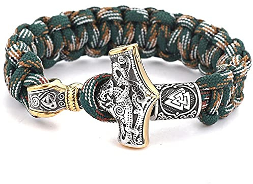 DPGOLDP Mjolnir Manschettenarmband Handgewebtes Paracord Nordischer Wikinger Thors Hammer Talisman Mit Geschenkbox,Tarnen,23cm/9.1inch