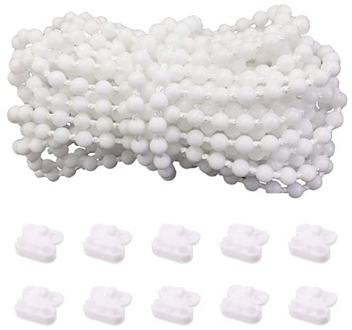Yuchengxiang 10 Meters (4.5mm) Bead Chain, Blinds Vertical Blind Bottom Chain, Roller Blind Cord, with 10 PCS of Mating Connectors, Cord for Roller Blind Replacement Parts Repair Fittings(White)
