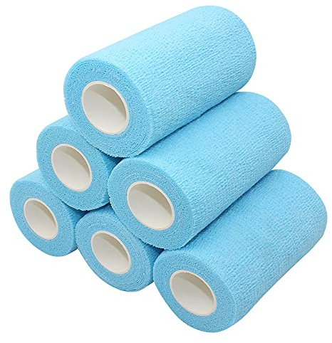 [6 rulli-10cmx4.5m] Venda Cohesiva,Vendas Autoadherente,Elástico Vendaje Deportivo para Primeros Auxilios,muñeca,tobillo esguinces,hinchazón(Azul claro)