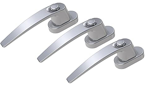 BASI | Fenstergriff 3er Set | verriegelbar mit Druckknopf | in Aluminium Silber | Hochwertige Optik | Dreh Kipp Funktion | moderner Fensterbeschlag | Kindersicherung | 3 Stück
